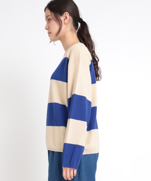 RNA-N（アールエヌエーエヌ）の「K2577 コットンリネンビッグボーダーニットプルオーバー（ニット/セーター・レディース・ブルー/ライトブラウン/ホワイト×ブラック・MEDIUM）」の17枚目の写真