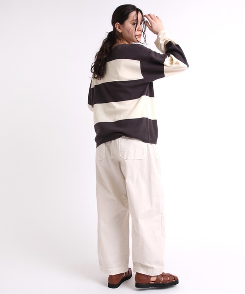 RNA-N（アールエヌエーエヌ）の「K2577 コットンリネンビッグボーダーニットプルオーバー（ニット/セーター・レディース・ブルー/ライトブラウン/ホワイト×ブラック・MEDIUM）」の22枚目の写真