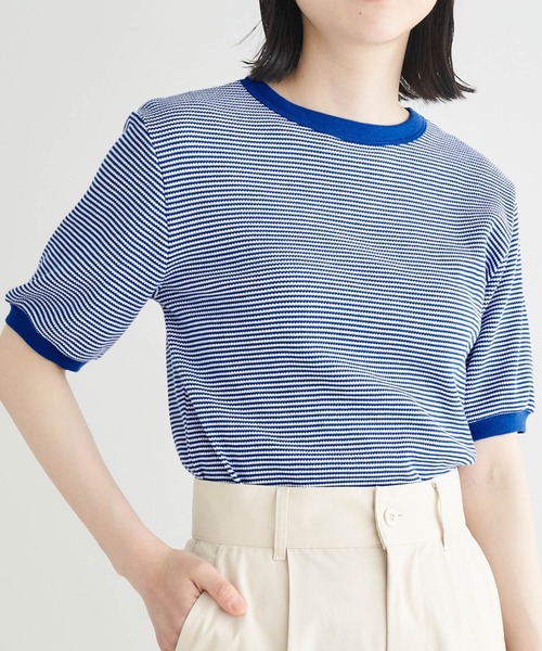 Healthknit(ヘルスニット)の「Healthknit / ヘルスニット 別注 ワッフルボーダーリンガーTシャツ(Tシャツ/カットソー・レディース・ブラック/レッド/ブルー/グリーン・FREE)」の3枚目の写真