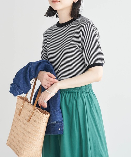 Healthknit(ヘルスニット)の「Healthknit / ヘルスニット 別注 ワッフルボーダーリンガーTシャツ(Tシャツ/カットソー・レディース・ブラック/レッド/ブルー/グリーン・FREE)」の5枚目の写真