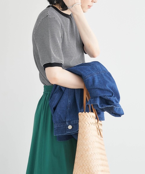 Healthknit(ヘルスニット)の「Healthknit / ヘルスニット 別注 ワッフルボーダーリンガーTシャツ(Tシャツ/カットソー・レディース・ブラック/レッド/ブルー/グリーン・FREE)」の6枚目の写真