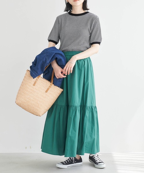 Healthknit(ヘルスニット)の「Healthknit / ヘルスニット 別注 ワッフルボーダーリンガーTシャツ(Tシャツ/カットソー・レディース・ブラック/レッド/ブルー/グリーン・FREE)」の7枚目の写真