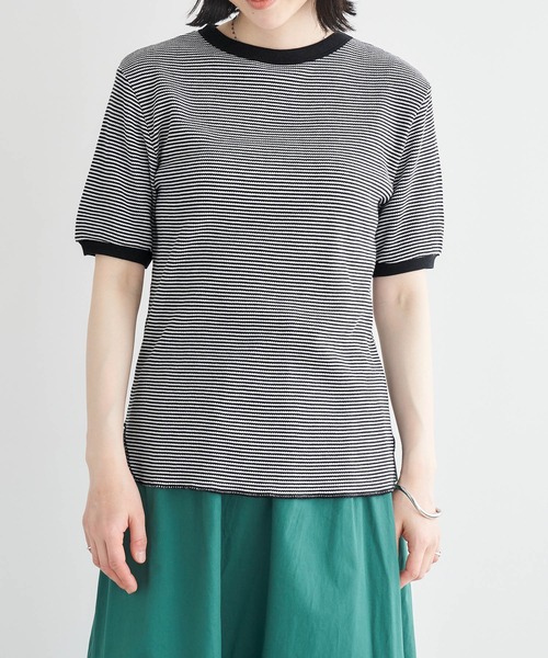 Healthknit(ヘルスニット)の「Healthknit / ヘルスニット 別注 ワッフルボーダーリンガーTシャツ(Tシャツ/カットソー・レディース・ブラック/レッド/ブルー/グリーン・FREE)」の9枚目の写真