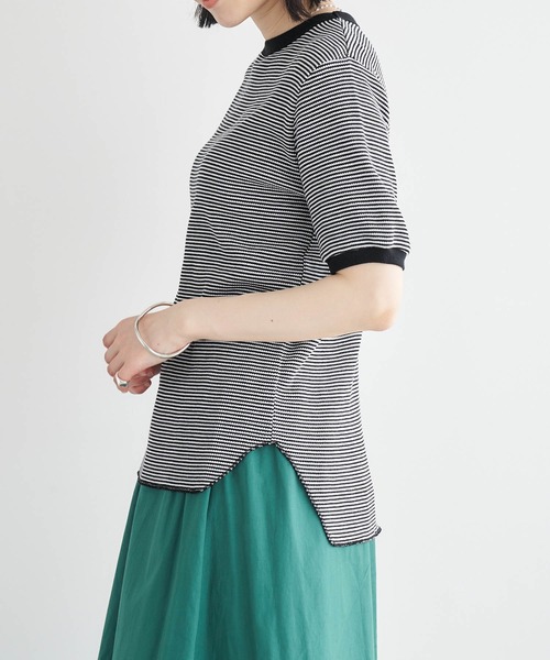 Healthknit(ヘルスニット)の「Healthknit / ヘルスニット 別注 ワッフルボーダーリンガーTシャツ(Tシャツ/カットソー・レディース・ブラック/レッド/ブルー/グリーン・FREE)」の10枚目の写真