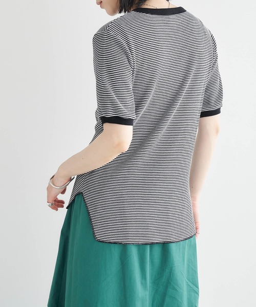 Healthknit(ヘルスニット)の「Healthknit / ヘルスニット 別注 ワッフルボーダーリンガーTシャツ(Tシャツ/カットソー・レディース・ブラック/レッド/ブルー/グリーン・FREE)」の11枚目の写真