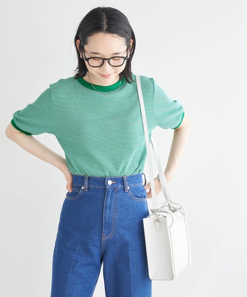 Healthknit(ヘルスニット)の「Healthknit / ヘルスニット 別注 ワッフルボーダーリンガーTシャツ(Tシャツ/カットソー・レディース・ブラック/レッド/ブルー/グリーン・FREE)」の12枚目の写真