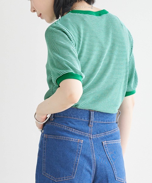 Healthknit(ヘルスニット)の「Healthknit / ヘルスニット 別注 ワッフルボーダーリンガーTシャツ(Tシャツ/カットソー・レディース・ブラック/レッド/ブルー/グリーン・FREE)」の15枚目の写真