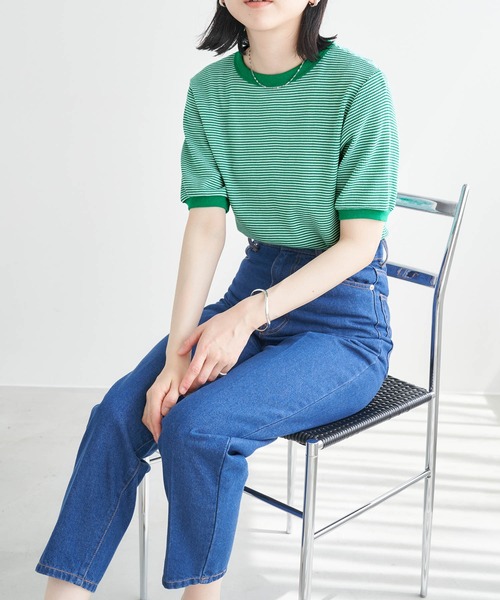 Healthknit(ヘルスニット)の「Healthknit / ヘルスニット 別注 ワッフルボーダーリンガーTシャツ(Tシャツ/カットソー・レディース・ブラック/レッド/ブルー/グリーン・FREE)」の17枚目の写真