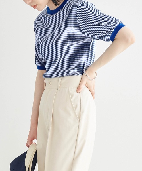 Healthknit(ヘルスニット)の「Healthknit / ヘルスニット 別注 ワッフルボーダーリンガーTシャツ(Tシャツ/カットソー・レディース・ブラック/レッド/ブルー/グリーン・FREE)」の20枚目の写真