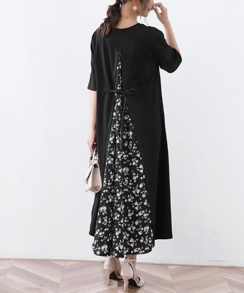 Doux Belle(ドゥーベル)の「バックスリット切替ロングワンピース 半袖(ワンピース・レディース・カーキ/その他2/ピンク/ホワイト/その他1/ベージュ/グレー/ブラック・FREE)」の7枚目の写真
