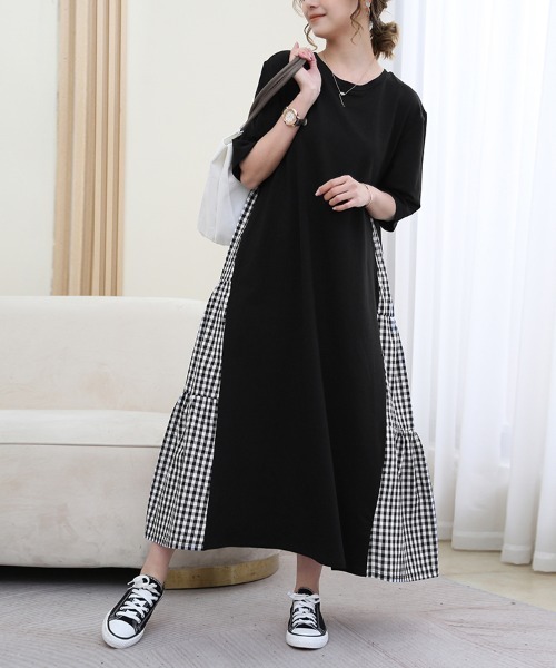 Doux Belle(ドゥーベル)の「バックスリット切替ロングワンピース 半袖(ワンピース・レディース・カーキ/その他2/ピンク/ホワイト/その他1/ベージュ/グレー/ブラック・FREE)」の9枚目の写真
