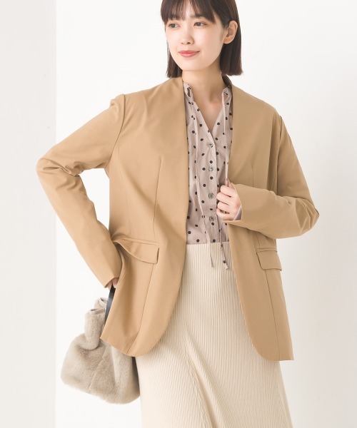 OMNES（オムネス）の「TRストレッチ ノーカラージャケット（ノーカラージャケット・レディース・ブラック/ベージュ/グレー・M/L）」の6枚目の写真