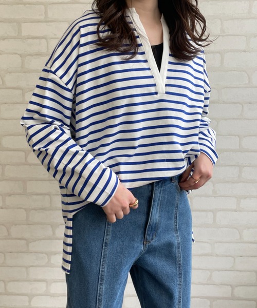 Chiaro(キアロ)の「ボーダーキーネックプルオーバー(Tシャツ/カットソー・レディース・ブラック/オレンジ/ブルー・FREE)」の6枚目の写真