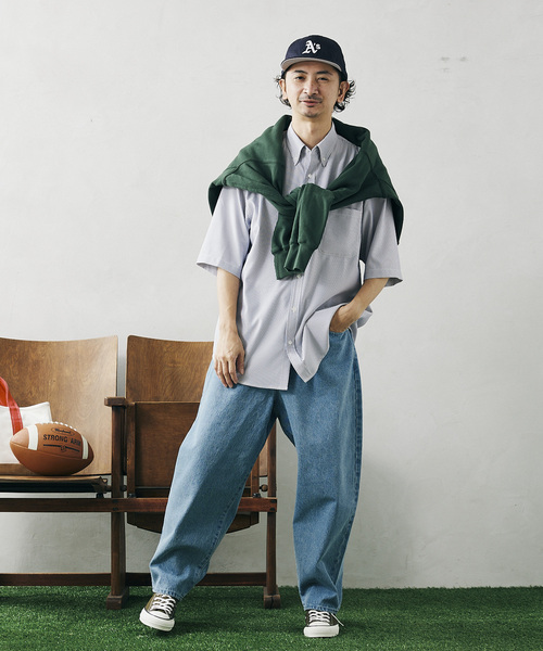 JOURNAL STANDARD relume(ジャーナルスタンダード レリューム)の「サッカー ボタンダウン ハーフスリーブシャツ(シャツ/ブラウス・メンズ・ブラック/ベージュ/ブルー・SMALL/MEDIUM/LARGE)」の3枚目の写真