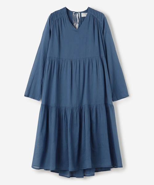 wa...lance ワランス コットン ティアードワンピース Aライン ブルー  