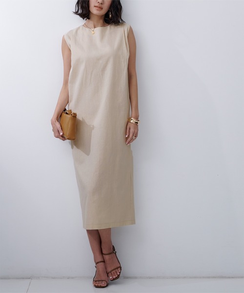 UR'S（ユアーズ）の「ノースリーブコクーンロングワンピース（ワンピース・レディース・ベージュ/ブルー/レッド/ブラック/オレンジ系その他/ターコイズブルー/ナチュラル・S/M/L）」の4枚目の写真