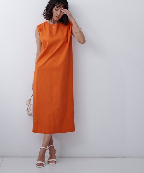限定値下げ！美品！ノースリーブオレンジロングワンピース ノースリーブコクーンロングワンピース（ワンピース）｜ur's（ユアーズ