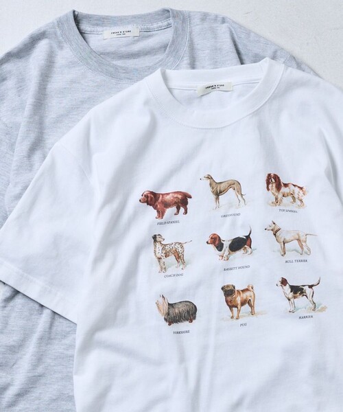 FREAK'S STORE(フリークスストア)の「9DOGs アート半袖Tシャツ(Tシャツ/カットソー・レディース・ホワイト/オフホワイト/ライトグレー/グレー・フリ-)」の2枚目の写真