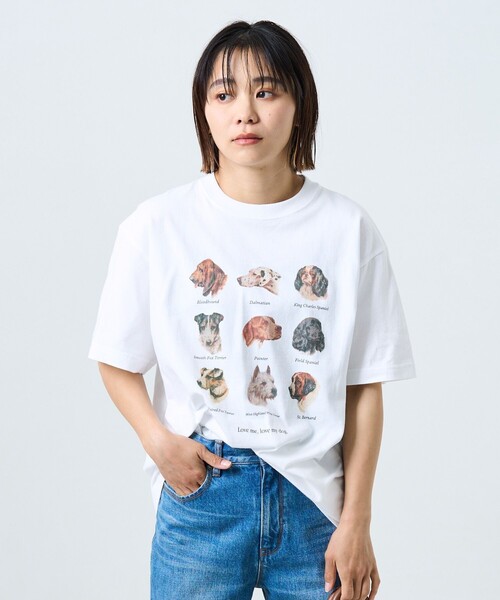 FREAK'S STORE(フリークスストア)の「9DOGs アート半袖Tシャツ(Tシャツ/カットソー・レディース・ホワイト/オフホワイト/ライトグレー/グレー・フリ-)」の5枚目の写真