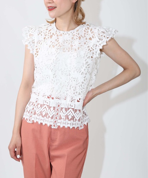 PICCIN(ピッチン)の「【セットアップ着用可能】総レースフレンチタック袖ブラウス(シャツ/ブラウス・レディース・ホワイト/ブラック・M)」の1枚目の写真