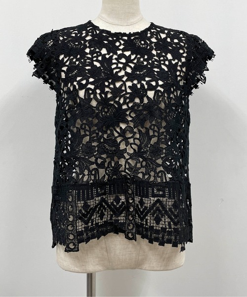 PICCIN(ピッチン)の「【セットアップ着用可能】総レースフレンチタック袖ブラウス(シャツ/ブラウス・レディース・ホワイト/ブラック・M)」の4枚目の写真