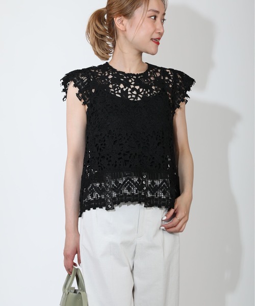 PICCIN(ピッチン)の「【セットアップ着用可能】総レースフレンチタック袖ブラウス(シャツ/ブラウス・レディース・ホワイト/ブラック・M)」の15枚目の写真