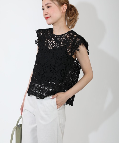 PICCIN(ピッチン)の「【セットアップ着用可能】総レースフレンチタック袖ブラウス(シャツ/ブラウス・レディース・ホワイト/ブラック・M)」の16枚目の写真