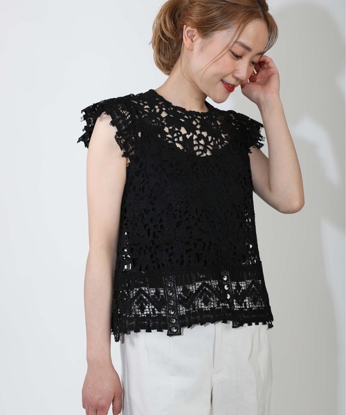 PICCIN(ピッチン)の「【セットアップ着用可能】総レースフレンチタック袖ブラウス(シャツ/ブラウス・レディース・ホワイト/ブラック・M)」の18枚目の写真