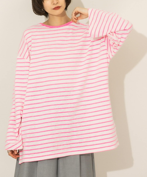 KBF（ケイビーエフ）の「ボーダーBIGカットソー（Tシャツ/カットソー・レディース・ピンク系その他/グリーン系その他/ブルー系その他・ONE）」の4枚目の写真