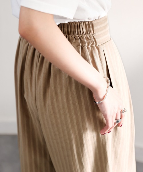 classicalelf(クラシカルエルフ)の「ハンサムレディ。ピーチ素材ストライプ柄ハイウエスト2タックパンツ(その他パンツ・レディース・ブラック/ダークブラウン/ベージュ系その他/キャメル・SMALL/MEDIUM/LARGE/X-LARGE)」の16枚目の写真