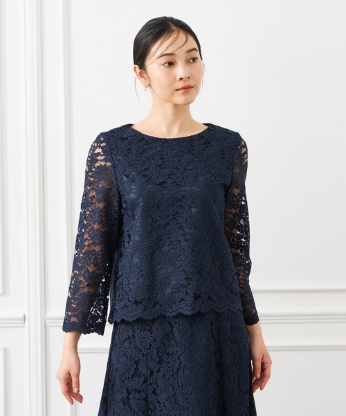 AIMER（エメ）の「ノーカラーレースブラウス（シャツ/ブラウス・レディース・ネイビー/モカ/ラベンダー/ピンクベージュ・MEDIUM/LARGE）」の12枚目の写真