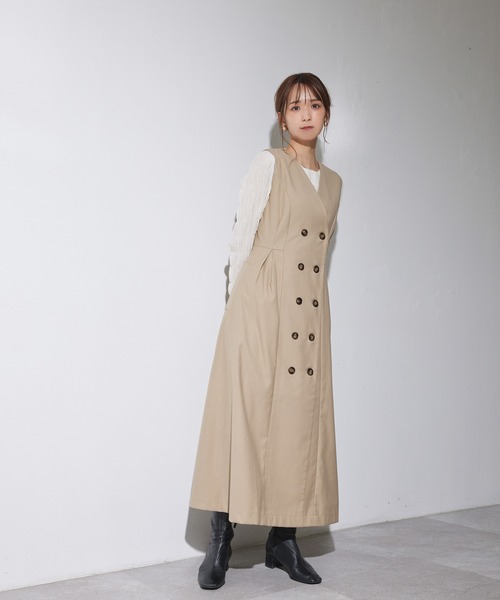 ADIRA（アディラ）の「2ウェイトレンチジャンスカ（ジャンパースカート・レディース・ベージュ/ブラウン・MEDIUM）」の5枚目の写真