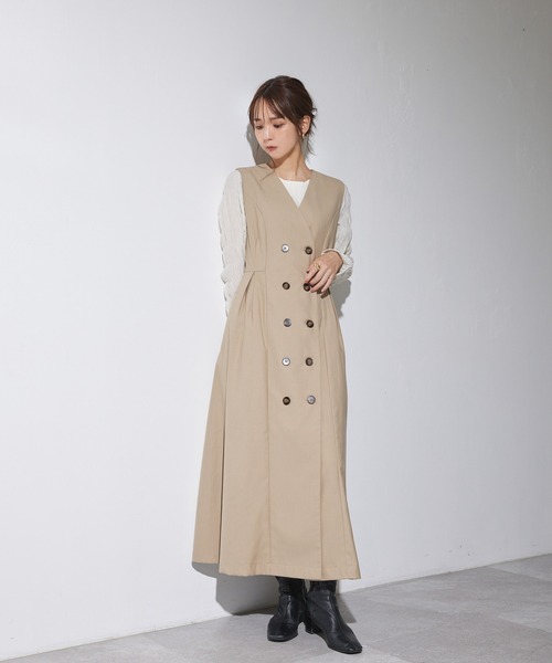 ADIRA（アディラ）の「2ウェイトレンチジャンスカ（ジャンパースカート・レディース・ベージュ/ブラウン・MEDIUM）」の3枚目の写真