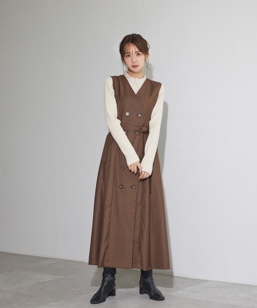 ADIRA（アディラ）の「2ウェイトレンチジャンスカ（ジャンパースカート・レディース・ベージュ/ブラウン・MEDIUM）」の12枚目の写真