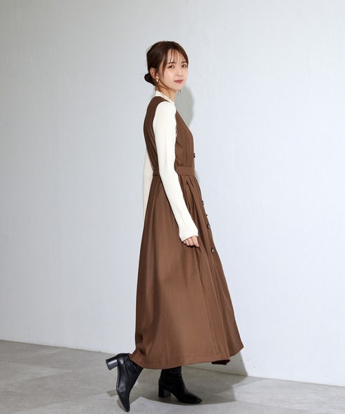 ADIRA（アディラ）の「2ウェイトレンチジャンスカ（ジャンパースカート・レディース・ベージュ/ブラウン・MEDIUM）」の19枚目の写真