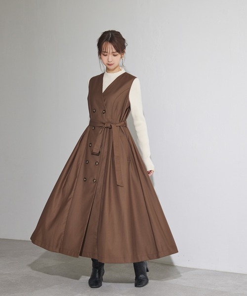 ADIRA（アディラ）の「2ウェイトレンチジャンスカ（ジャンパースカート・レディース・ベージュ/ブラウン・MEDIUM）」の14枚目の写真