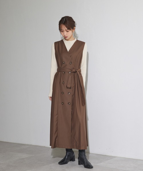 ADIRA（アディラ）の「2ウェイトレンチジャンスカ（ジャンパースカート・レディース・ベージュ/ブラウン・MEDIUM）」の8枚目の写真