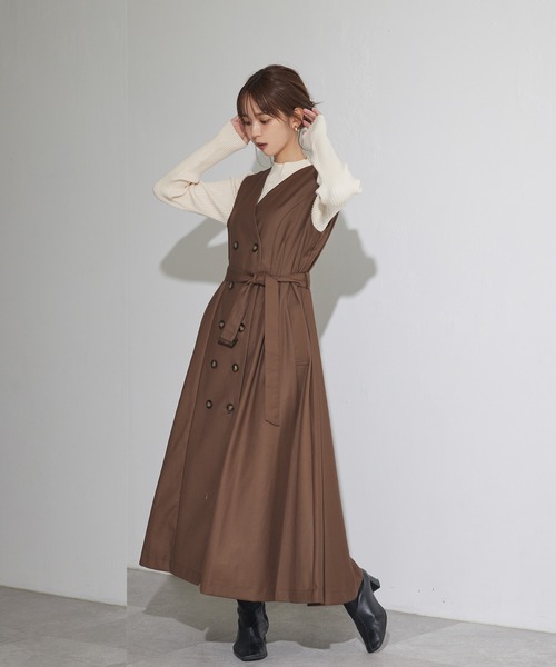 ADIRA（アディラ）の「2ウェイトレンチジャンスカ（ジャンパースカート・レディース・ベージュ/ブラウン・MEDIUM）」の4枚目の写真