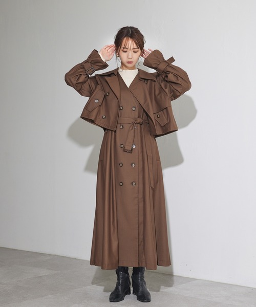 ADIRA（アディラ）の「2ウェイトレンチジャンスカ（ジャンパースカート・レディース・ベージュ/ブラウン・MEDIUM）」の9枚目の写真