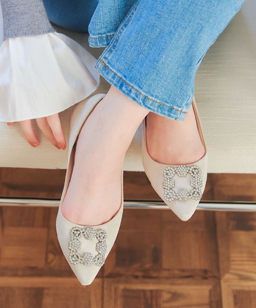 セール】ビジューフラットポインテッドトゥパンプス（パンプス）｜KOBE