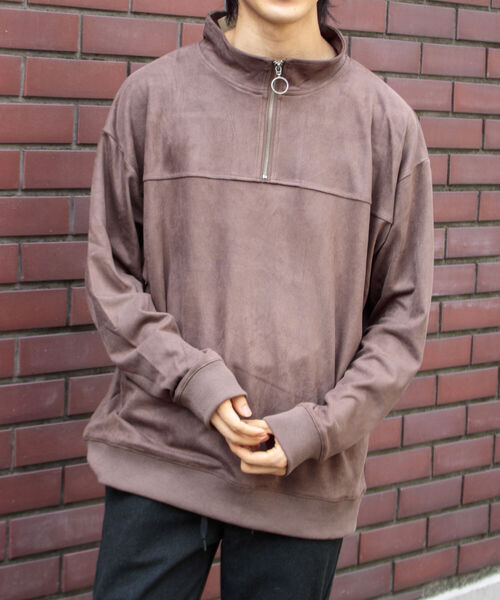 GLOSTER（グロスター）の「【GLOSTER/グロスター】フェイクスエード ハーフジッププルオーバー ドロップショルダー リング（Tシャツ/カットソー・メンズ・ダークブラウン/チャコールグレー/キャメル・L/S/M）」の3枚目の写真