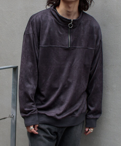 GLOSTER（グロスター）の「【GLOSTER/グロスター】フェイクスエード ハーフジッププルオーバー ドロップショルダー リング（Tシャツ/カットソー・メンズ・ダークブラウン/チャコールグレー/キャメル・L/S/M）」の2枚目の写真