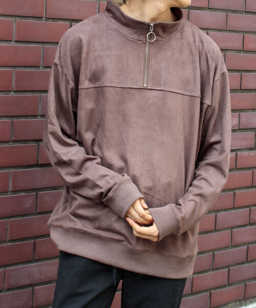 GLOSTER（グロスター）の「【GLOSTER/グロスター】フェイクスエード ハーフジッププルオーバー ドロップショルダー リング（Tシャツ/カットソー・メンズ・ダークブラウン/チャコールグレー/キャメル・L/S/M）」の4枚目の写真