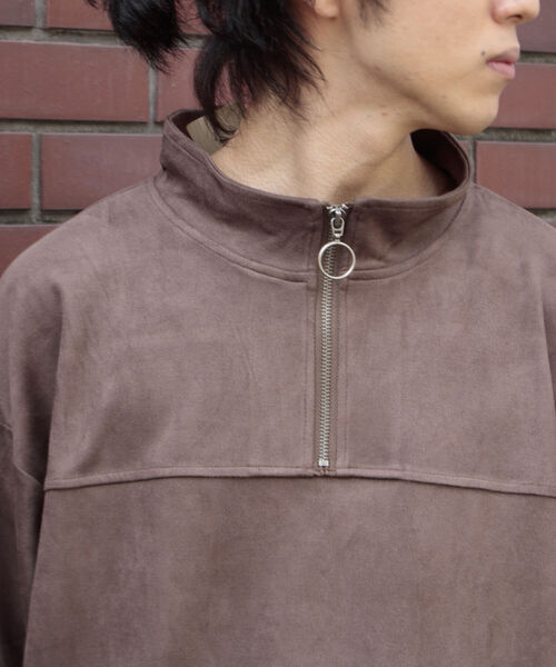 GLOSTER（グロスター）の「【GLOSTER/グロスター】フェイクスエード ハーフジッププルオーバー ドロップショルダー リング（Tシャツ/カットソー・メンズ・ダークブラウン/チャコールグレー/キャメル・L/S/M）」の7枚目の写真