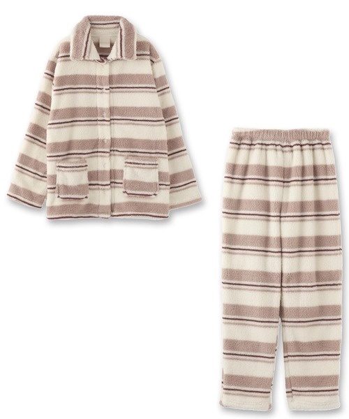 fran de lingerie（フランデランジェリー）の「もこもこ フリース前開き上下セット レディース パジャマ ふわふわ 部屋着 かわいい あったか（ルームウェア/パジャマ・レディース・グレイッシュベージュ/オフホワイト/ライトブラウン/ワインレッド/コーラルピンク/ホワイト/ライトグレー/ダークブルー/オレンジ/モカ・M-L）」の21枚目の写真