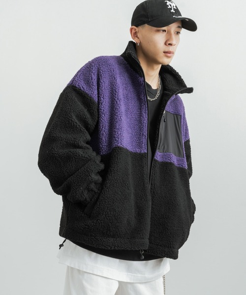 Rocky Monroe（ロッキーモンロー）の「オーバーサイズ ボアフリースブルゾン ジップアップジャケット（ブルゾン・レディース・ブラウン/グレー/グリーン/マスタード/ブラック×グレー/ホワイト×グリーン/ホワイト×ブルー/ホワイト×ブラック/ホワイト×グレー/ブラック×パープル/レッド・L/M/XL）」の16枚目の写真