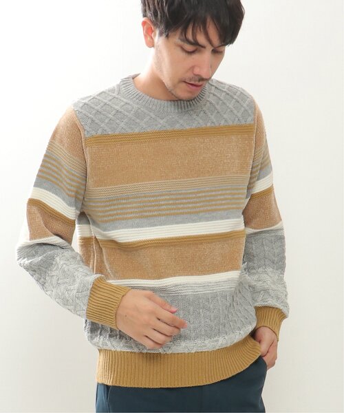 ikka（イッカ）の「【洗濯機で洗える】モールミックスボーダーニット（ニット/セーター・メンズ・ベージュ/パープル/ネイビー/グリーン・S/M/L/XL）」の20枚目の写真