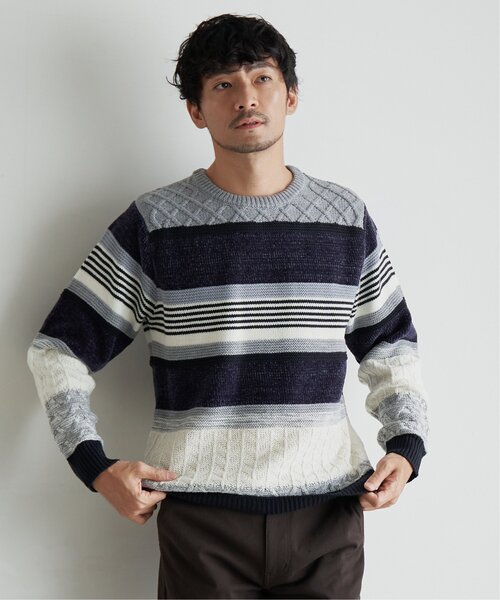 ikka（イッカ）の「【洗濯機で洗える】モールミックスボーダーニット（ニット/セーター・メンズ・ベージュ/パープル/ネイビー/グリーン・S/M/L/XL）」の21枚目の写真