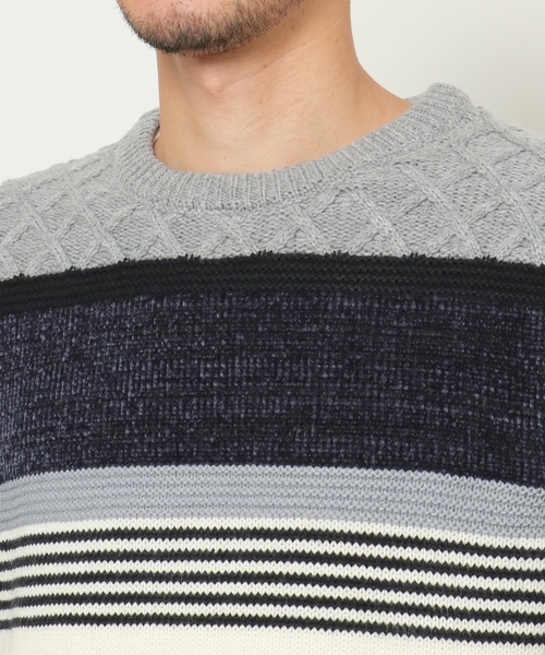 ikka（イッカ）の「【洗濯機で洗える】モールミックスボーダーニット（ニット/セーター・メンズ・ベージュ/パープル/ネイビー/グリーン・S/M/L/XL）」の16枚目の写真