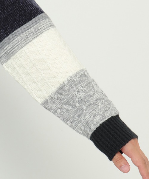 ikka（イッカ）の「【洗濯機で洗える】モールミックスボーダーニット（ニット/セーター・メンズ・ベージュ/パープル/ネイビー/グリーン・S/M/L/XL）」の8枚目の写真